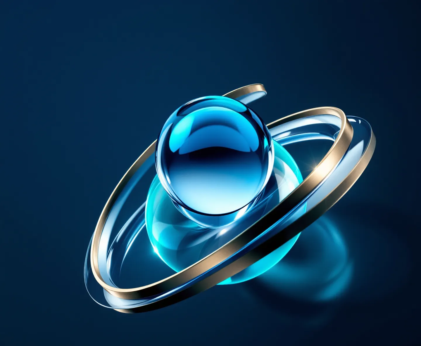 Translucent rings around a clear central shape on a deep blue field